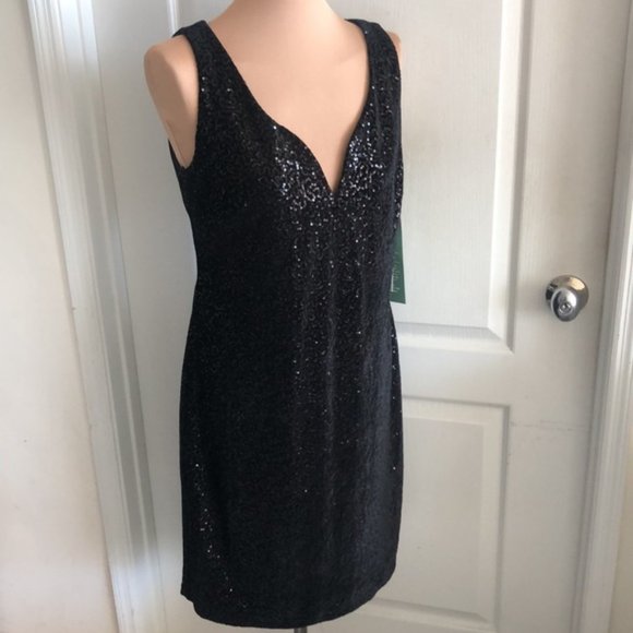 BLU SAGE SEXY LITTLE BLACK DRESS VELVET & SEQUINS SWEETHEART NECKLINE 12 - Picture 2 of 13